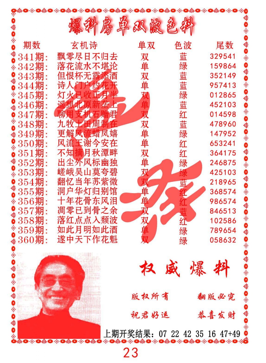 351期爆料房单双波色料[图]