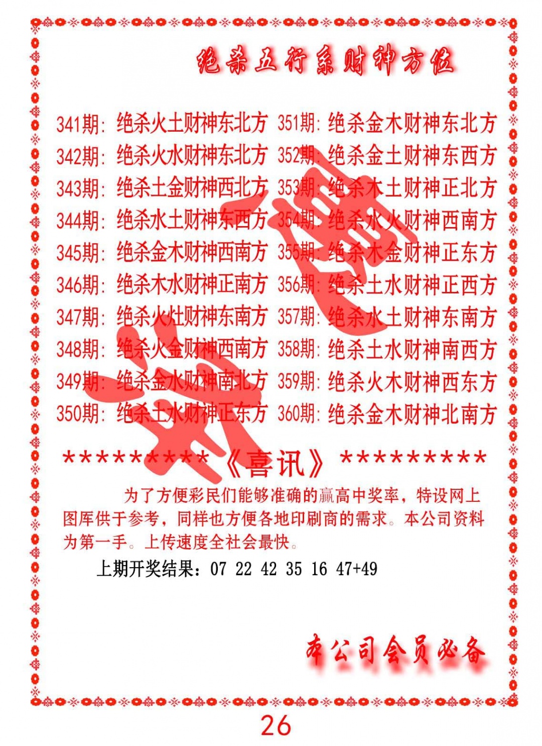 351期绝杀五行及财神方位[图]